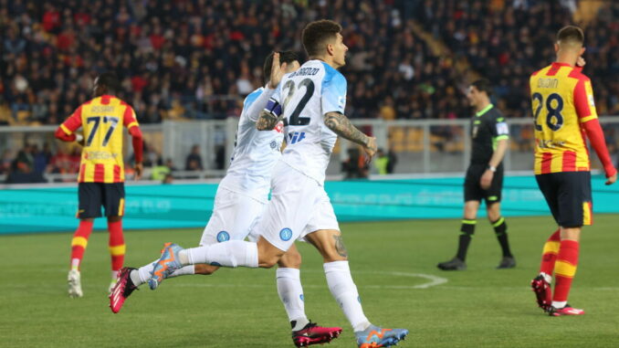 L'esultanza di Giovanni Di Lorenzo dopo il goal segnato a Lecce